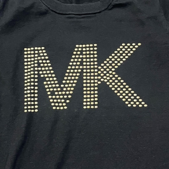 Michael Kors Women Black Short Sleeve sweater top Studded Logo Zs Medium - Picture 2 of 8